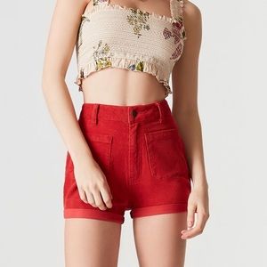 Red/Orange Corduroy High Waisted Shorts